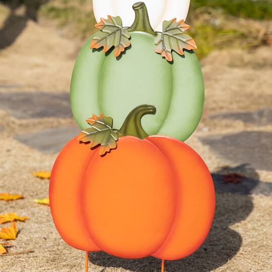 Glitzhome® Set of 3 Fall Stacked Pumpkin Metal Yard Stakes